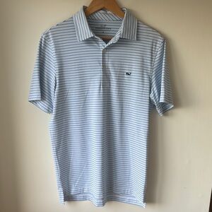 Vineyard Vines Golf Polo Blue Striped Polo Shirt Classic Casual Wear